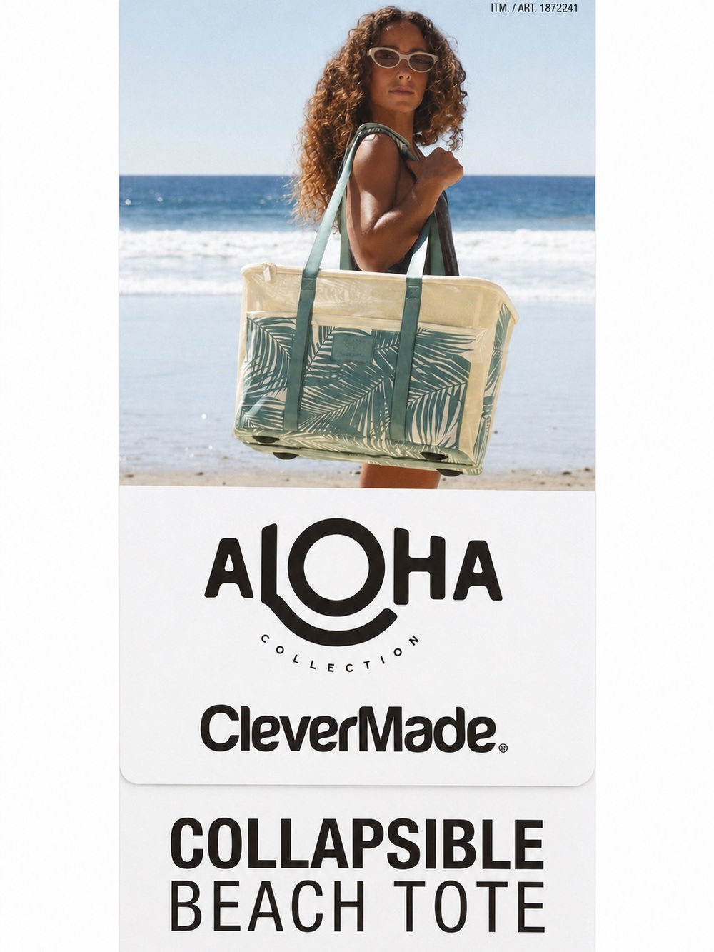 ALOHA Collection Green and Cream Collapsible Beach Tote
